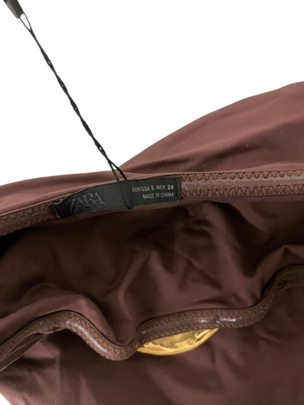 Zara Womens Bandeau Swimsuit Bathing suit S Small Brown Gold Detail 0167/217 NWT - Picture 6 of 16